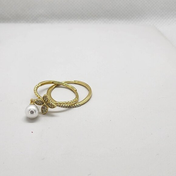Brand New Sterling Silver 925 Pearl Flower 2pc Ring - Picture 6 of 6